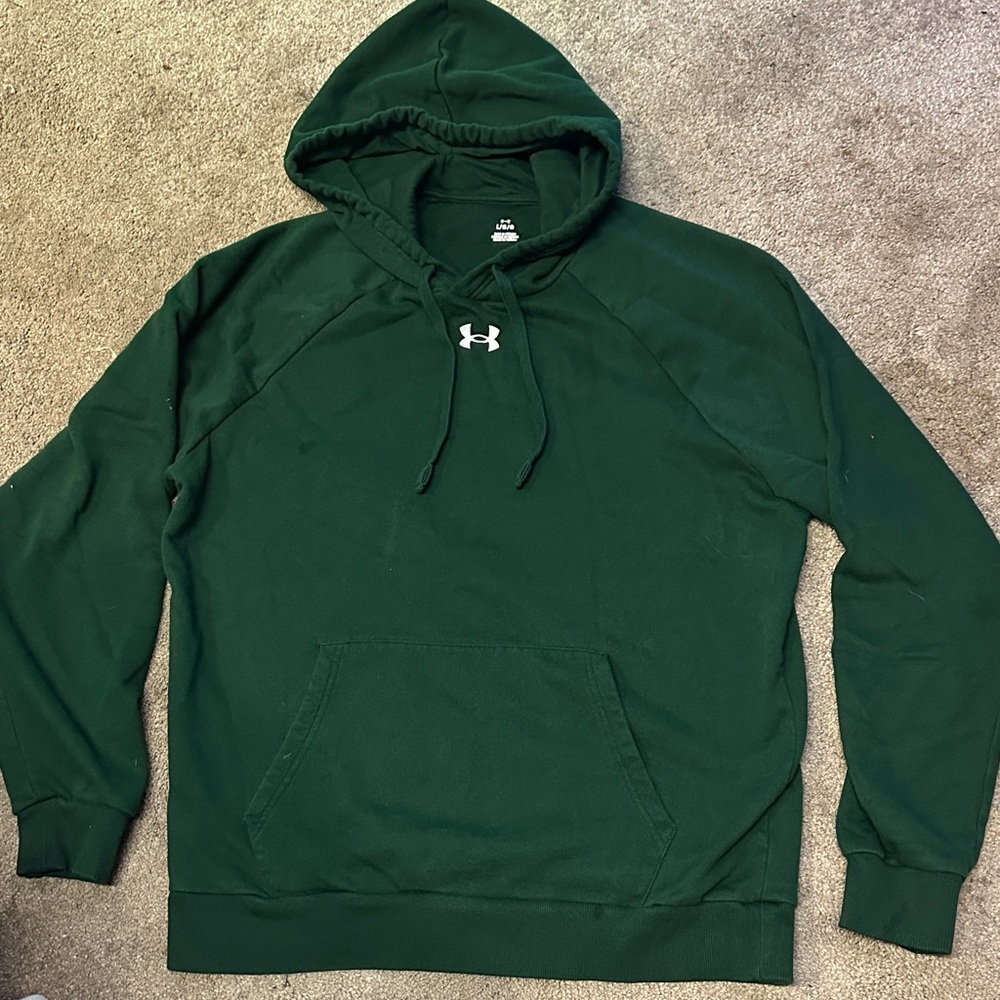 Under Armour Mens Rival Fleece Pullover Hoodie Sweatshirt Dark Green Size LG